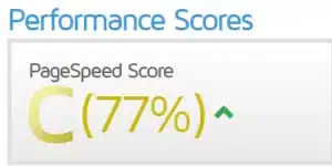 Score GTMetrix avant optimisation du cache