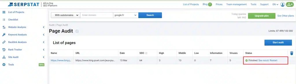 Serpstat audit